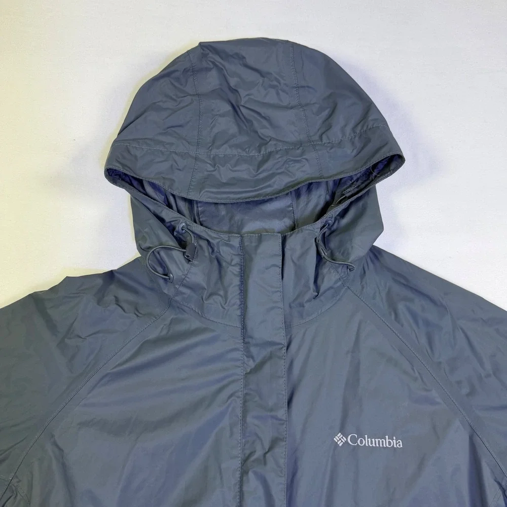 Columbia Womens Slate Blue Hooded Rain Jacket Mesh Lined Nylon Shell Large